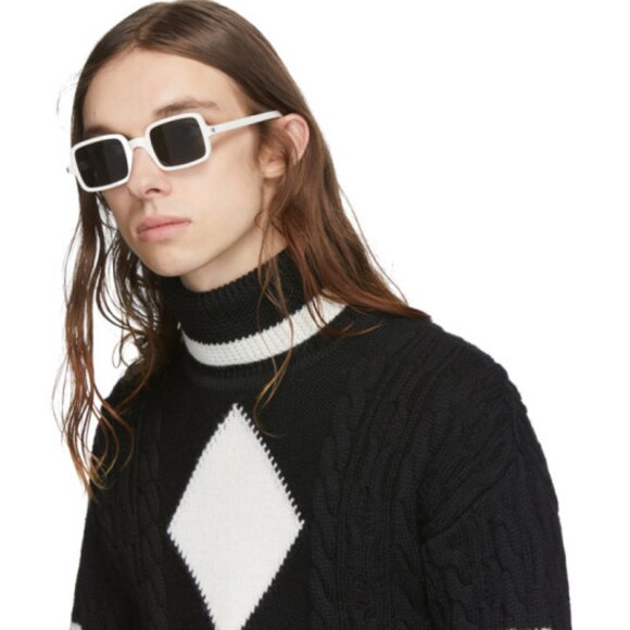 Saint Laurent SL332 003 Rectangle Sunglasses - Ivory/Grey - Picture 2 of 9